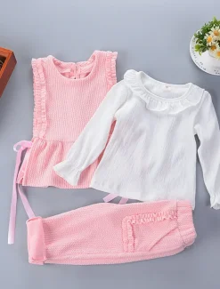 Girls' 3D Solid Color Clothing Set Long Sleeve Fall Winter Active Cute Basic Kids 1-5 Years Vacation Street Birthday Regular Fit