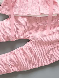 Girls' 3D Solid Color Clothing Set Long Sleeve Fall Winter Active Cute Basic Kids 1-5 Years Vacation Street Birthday Regular Fit