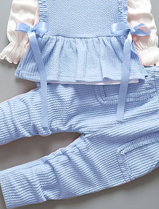 Girls' 3D Solid Color Clothing Set Long Sleeve Fall Winter Active Cute Basic Kids 1-5 Years Vacation Street Birthday Regular Fit