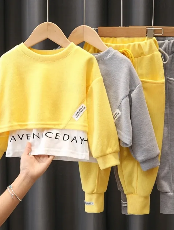 Girls' 3D Solid Color Letter Hoodie & Sweatpants Set Clothing Set Long Sleeve Fall Winter Cute Sweet Cotton Kids 3-10 Years Vacation Regular Fit