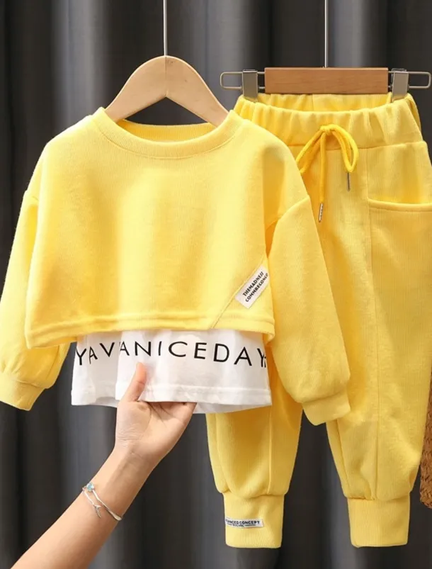 Girls' 3D Solid Color Letter Hoodie & Sweatpants Set Clothing Set Long Sleeve Fall Winter Cute Sweet Cotton Kids 3-10 Years Vacation Regular Fit