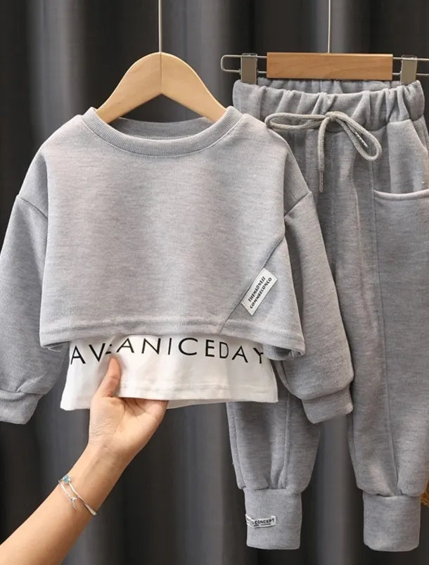 Girls' 3D Solid Color Letter Hoodie & Sweatpants Set Clothing Set Long Sleeve Fall Winter Cute Sweet Cotton Kids 3-10 Years Vacation Regular Fit