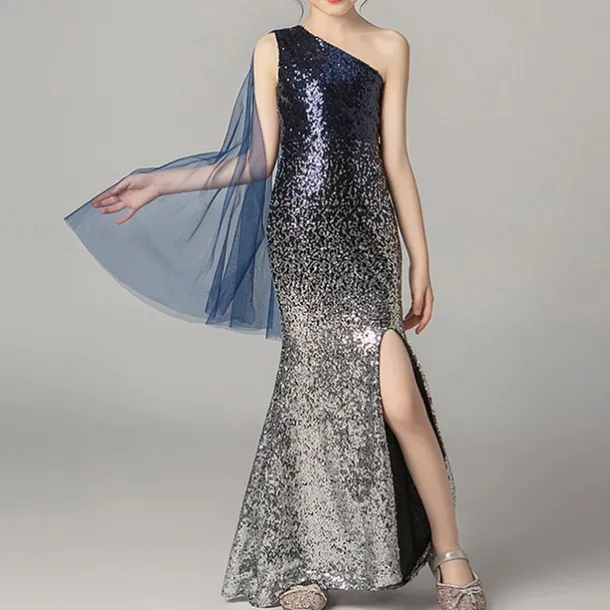 Girls' 3D Solid Color Party Dress Sleeveless Summer Performance Party Birthday Princess Beautiful Sweet Kids 4-12 Years Party Dress Fishtail Dress Maxi Regular Fit