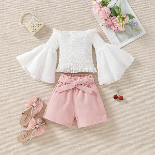 Girls' 3D Solid Color Shirt & Shorts Shorts Set Long Sleeve Fall Daily Casual Toddler 4 years+ Loose Fit