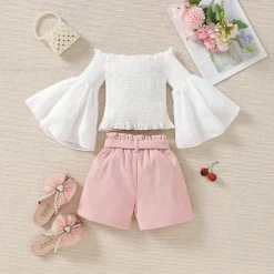 Girls' 3D Solid Color Shirt & Shorts Shorts Set Long Sleeve Fall Daily Casual Toddler 4 years+ Loose Fit
