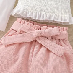 Girls' 3D Solid Color Shirt & Shorts Shorts Set Long Sleeve Fall Daily Casual Toddler 4 years+ Loose Fit