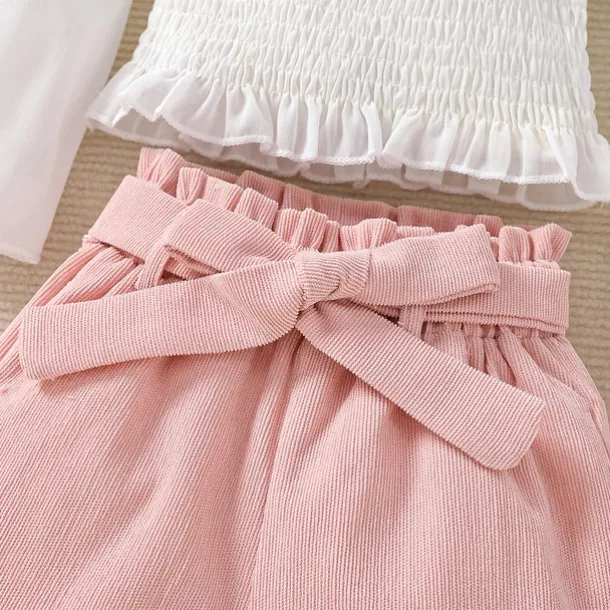 Girls' 3D Solid Color Shirt & Shorts Shorts Set Long Sleeve Fall Daily Casual Toddler 4 years+ Loose Fit