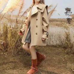 Girls' 3D Solid Color Trench Coat Coat Outerwear Long Sleeve Spring Fall Streetwear Sport Basic Polyester Kids 4-12 Years Daily Vacation Regular Fit