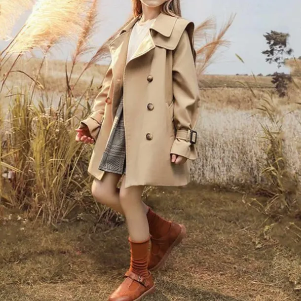 Girls' 3D Solid Color Trench Coat Coat Outerwear Long Sleeve Spring Fall Streetwear Sport Basic Polyester Kids 4-12 Years Daily Vacation Regular Fit