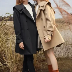 Girls' 3D Solid Color Trench Coat Coat Outerwear Long Sleeve Spring Fall Streetwear Sport Basic Polyester Kids 4-12 Years Daily Vacation Regular Fit