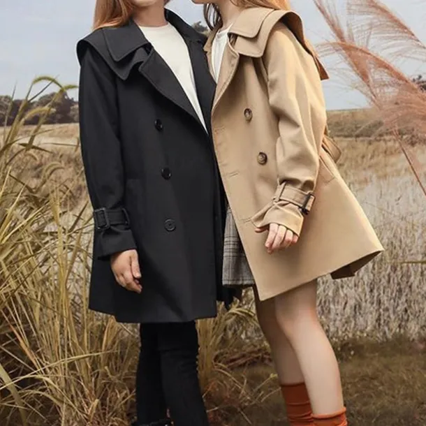 Girls' 3D Solid Color Trench Coat Coat Outerwear Long Sleeve Spring Fall Streetwear Sport Basic Polyester Kids 4-12 Years Daily Vacation Regular Fit