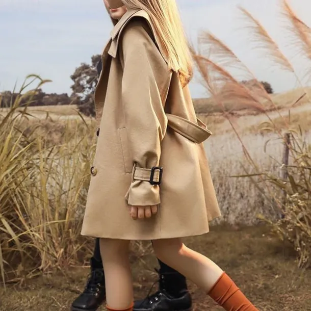 Girls' 3D Solid Color Trench Coat Coat Outerwear Long Sleeve Spring Fall Streetwear Sport Basic Polyester Kids 4-12 Years Daily Vacation Regular Fit