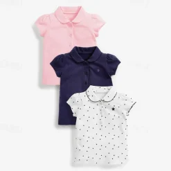 Girls' 3D Spot Tee Polo Shirt Short Sleeve Summer Fashion Basic Little Kids(4-7ys) 4-7 Years Lapel Outdoor Casual Daily Regular Fit