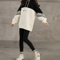 Girls' 3D Stripe Letter Hoodie & Sweatpants Set Clothing Set Long Sleeve Fall Winter Cool Daily Kids 4-12 Years School Sports