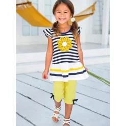 Girls' 3D Striped Solid Colored Clothing Set Short Sleeve Summer Spring Active Toddler Daily Holiday