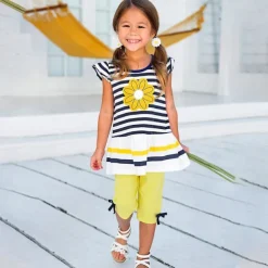 Girls' 3D Striped Solid Colored Clothing Set Short Sleeve Summer Spring Active Toddler Daily Holiday