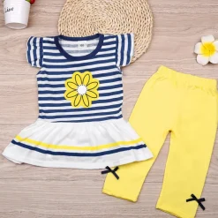 Girls' 3D Striped Solid Colored Clothing Set Short Sleeve Summer Spring Active Toddler Daily Holiday