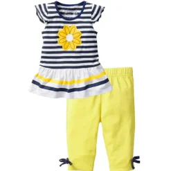 Girls' 3D Striped Solid Colored Clothing Set Short Sleeve Summer Spring Active Toddler Daily Holiday