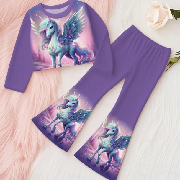 Girls' 3D Unicorn Set Sweatshirt & Flare Pants Set Long Sleeve 3D Print Fall Winter Active Fashion Daily Polyester Kids 3-12 Years Crew Neck Outdoor Date Vacation Regular Fit