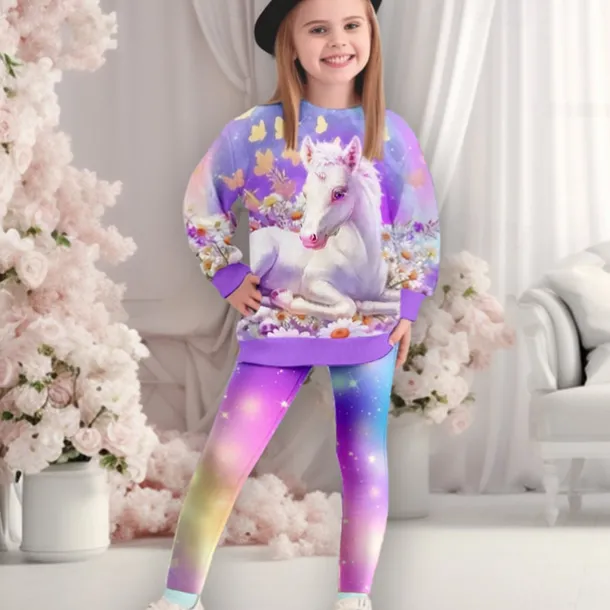 Girls' 3D Unicorn Sweatshirt & Legging Set Set Pink Long Sleeve 3D Print Fall Winter Active Fashion Daily Kids 3-12 Years Crew Neck Outdoor Vacation Date Regular Fit