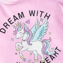 Girls' 3D Unicorn Tee & Shorts Pajama Set Pink Short Sleeve 3D Print Summer Active Fashion Cute Polyester Kids 3-12 Years Crew Neck Home Causal Indoor Regular Fit