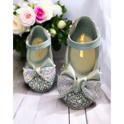 Girls' Glitter Bow Mary Jane Shoes – Sparkly Rhinestone Flower Girl Flats for Parties & Weddings