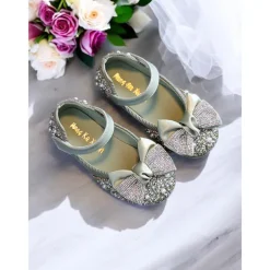 Girls' Glitter Bow Mary Jane Shoes – Sparkly Rhinestone Flower Girl Flats for Parties & Weddings