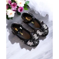 Girls' Glitter Bow Mary Jane Shoes – Sparkly Rhinestone Flower Girl Flats for Parties & Weddings