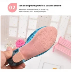 Girls' Glittery Pink Open-Toe Princess Heels with Bow and Pearl Details - Perfect for Parties and Dress-Up