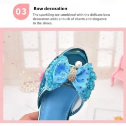 Girls' Glittery Pink Open-Toe Princess Heels with Bow and Pearl Details - Perfect for Parties and Dress-Up