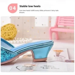 Girls' Glittery Pink Open-Toe Princess Heels with Bow and Pearl Details - Perfect for Parties and Dress-Up