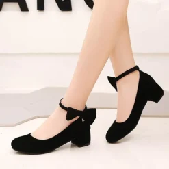 Girls' Heels Daily Dress Shoes Heel Cosplay Lolita Synthetics Breathability Non-slipping Height-increasing Big Kids(7years +) Party Birthday Daily Walking Bowknot Crystal / Rhinestone Black Summer