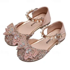 Girls' Heels Daily Glitters Dress Shoes Heel Glitter PU Cosplay Big Kids(7years +) Little Kids(4-7ys) Wedding Party Gift Walking Shoes Dancing Bowknot Pearl Buckle Silver Black Pink Spring Summer