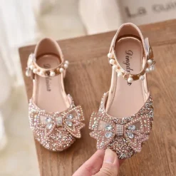 Girls' Heels Daily Glitters Dress Shoes Heel Glitter PU Cosplay Big Kids(7years +) Little Kids(4-7ys) Wedding Party Gift Walking Shoes Dancing Bowknot Pearl Buckle Silver Black Pink Spring Summer