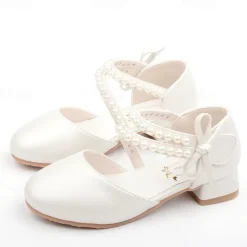 Girls' Heels Dress Shoes Flower Girl Shoes Princess Shoes School Shoes Faux Leather Portable Breathability Non-slipping Princess Shoes Big Kids(7years +) Little Kids(4-7ys) Gift Daily Walking Pearl