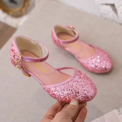 Girls' Heels Party Princess Shoes Glitters Rubber PU Little Kids(4-7ys) Big Kids(7years +) Daily Party & Evening Walking Shoes Rhinestone Buckle Sequin White Dusty Rose Blue Fall Spring