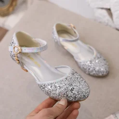 Girls' Heels Party Princess Shoes Glitters Rubber PU Little Kids(4-7ys) Big Kids(7years +) Daily Party & Evening Walking Shoes Rhinestone Buckle Sequin White Dusty Rose Blue Fall Spring