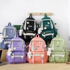 Girls 5-in-1 Green Backpack Set with Cute Accessories – Lightweight School Bag with Tote, Pencil Case and Drawstring Pouch for Teen Students and Daily Use