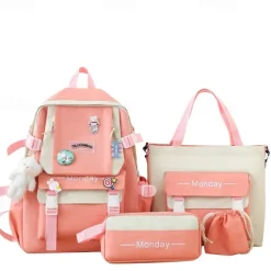 Girls 5-in-1 Green Backpack Set with Cute Accessories – Lightweight School Bag with Tote, Pencil Case and Drawstring Pouch for Teen Students and Daily Use