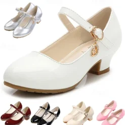 Girls' Patent Leather Mary Jane Dress Shoes with Ankle Strap | Elegant Party and Formal Footwear