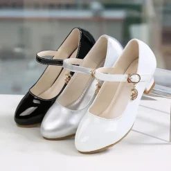 Girls' Patent Leather Mary Jane Dress Shoes with Ankle Strap | Elegant Party and Formal Footwear