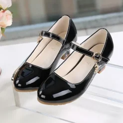 Girls' Patent Leather Mary Jane Dress Shoes with Ankle Strap | Elegant Party and Formal Footwear