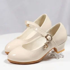 Girls' Patent Leather Mary Jane Dress Shoes with Ankle Strap | Elegant Party and Formal Footwear