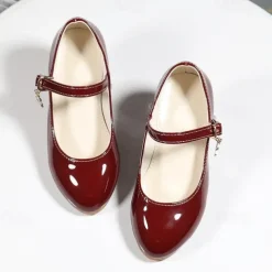 Girls' Patent Leather Mary Jane Dress Shoes with Ankle Strap | Elegant Party and Formal Footwear
