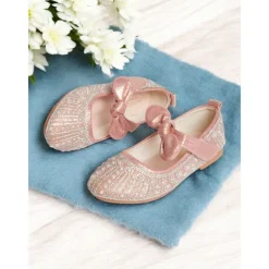 Girls' Pink Pearl-Embellished Ballet Flats with Bow Detail, Soft Comfortable Fit, Ideal for Weddings, Parties, and Special Occasions