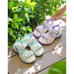 Girls' Purple Sport Sandals with Heart Accents – Anti-Slip Outdoor Shoes for Playground and Back to School Activities