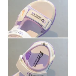 Girls' Purple Sport Sandals with Heart Accents – Anti-Slip Outdoor Shoes for Playground and Back to School Activities