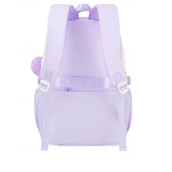 Girls' Red and White School Backpack – Cute Large Capacity Bookbag with Star Patches and Pom-Pom Charm for Teens