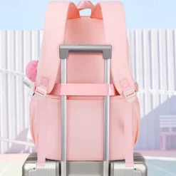 Girls' Red and White School Backpack – Cute Large Capacity Bookbag with Star Patches and Pom-Pom Charm for Teens