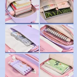 Girls' Waterproof School Backpack with Cute Bear Pendant and Cartoon Patches – Lightweight Bookbag for Elementary or Middle School Students